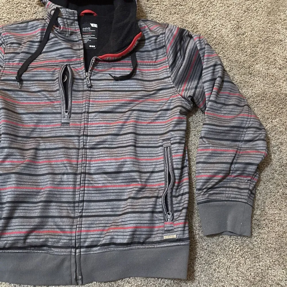 Empyre Jacket Mens Large Stripe Grey Snowboarding Technical Bonded Fleece Ski - Picture 5 of 11